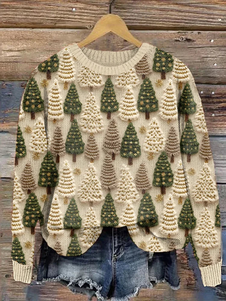Kirstine | Christmas Sweater with Tree Print for Women