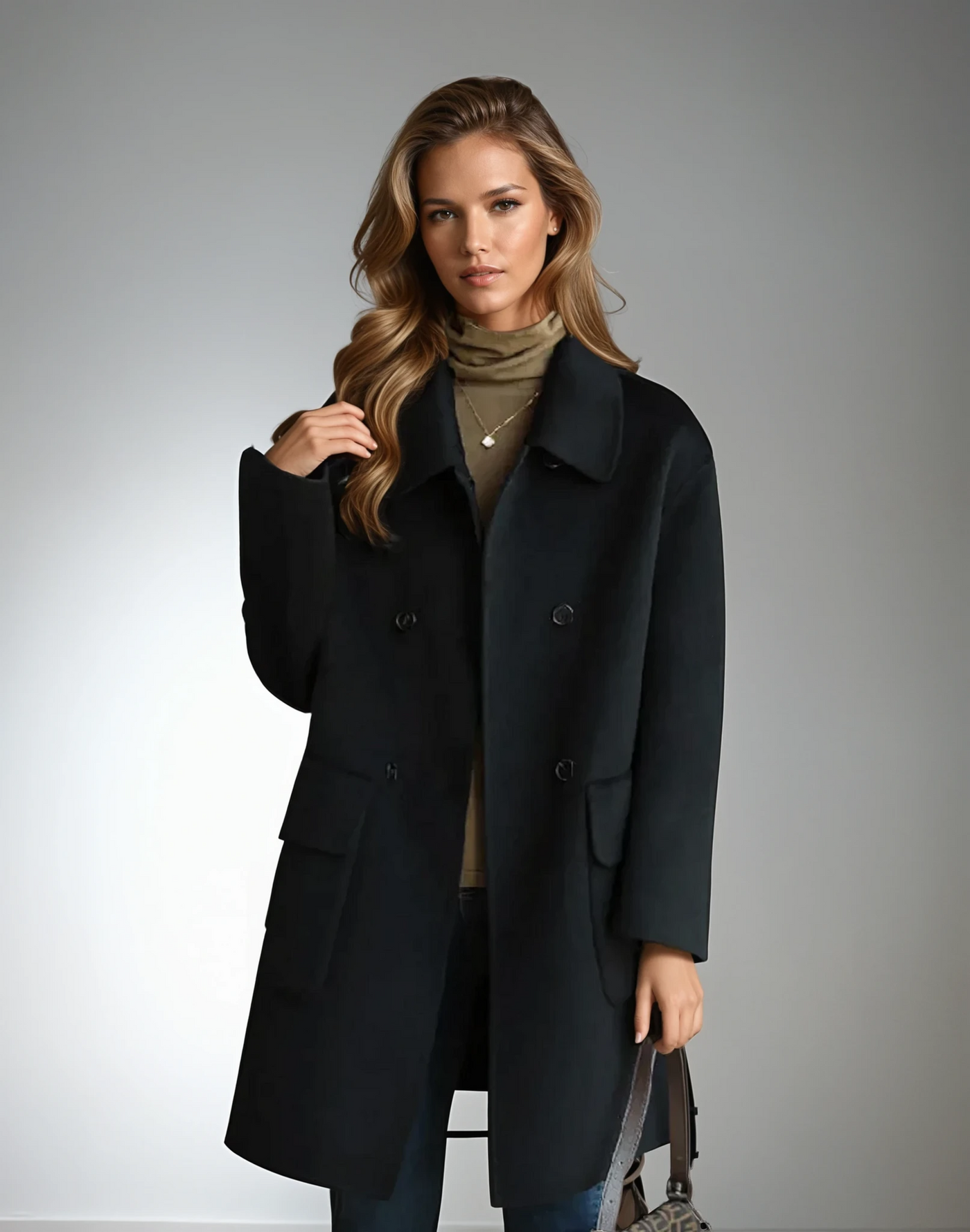 Maliah | Women's Long Coat Double-Breasted Relaxed-Fit Winter Style
