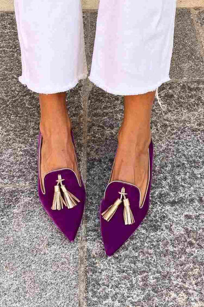Amelie | Women's Tassel Loafers - Pointed Toe Slip-On Flats