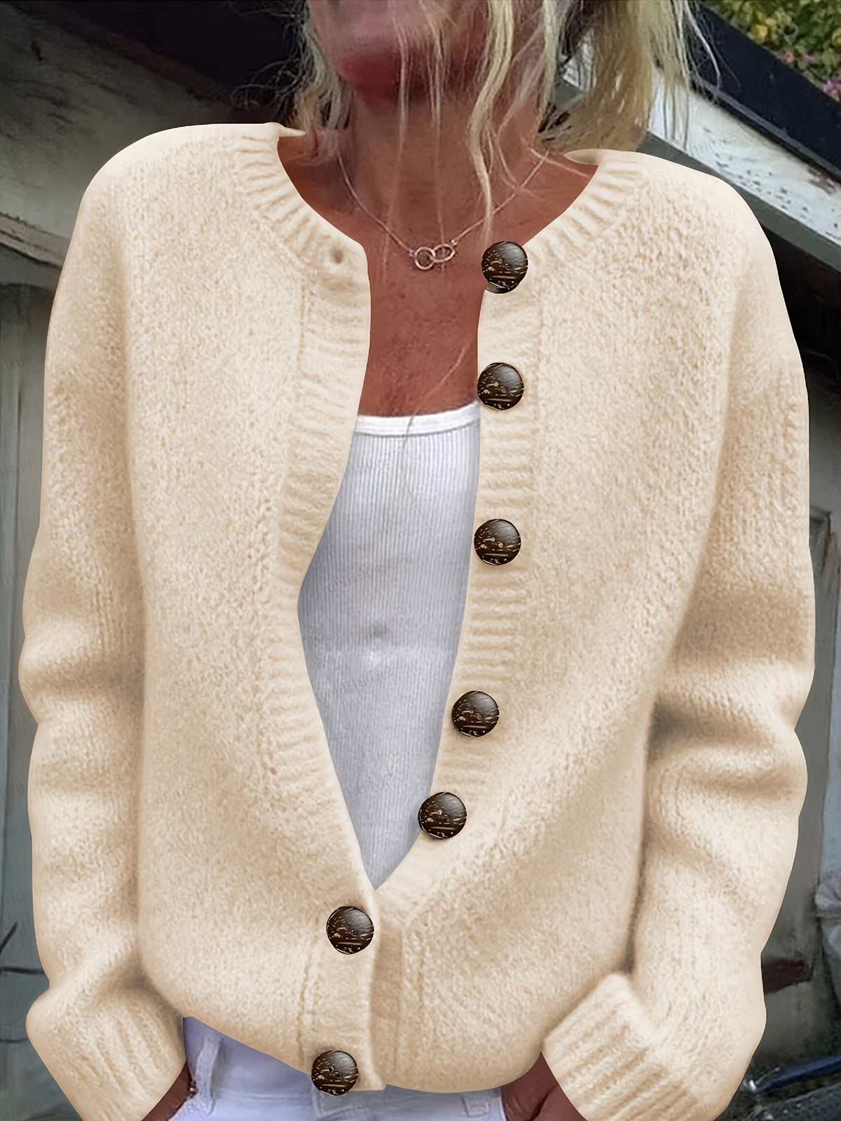 Caitlin | Ribbed Button-Front Knit Cardigan for Women