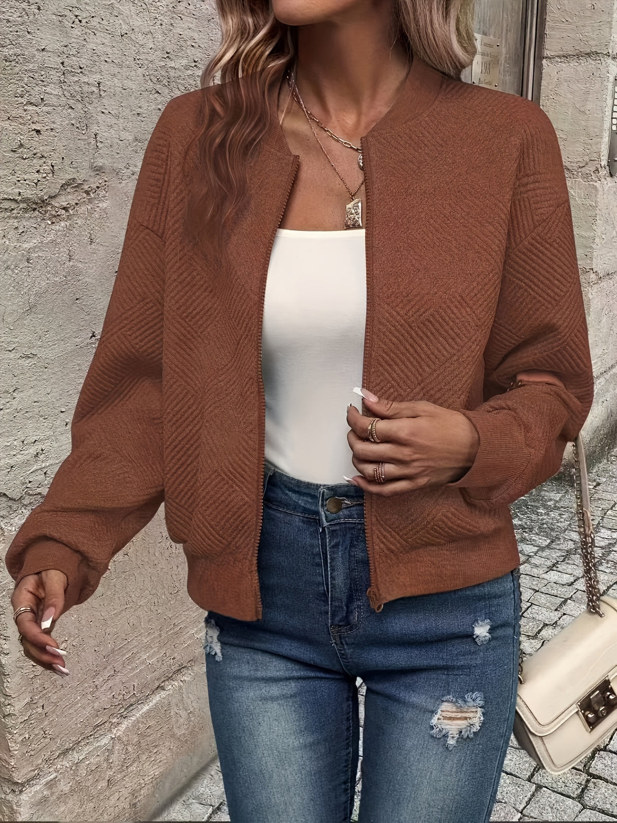 Chloé | Textured Quilted Zip-Up Bomber Jacket for Women