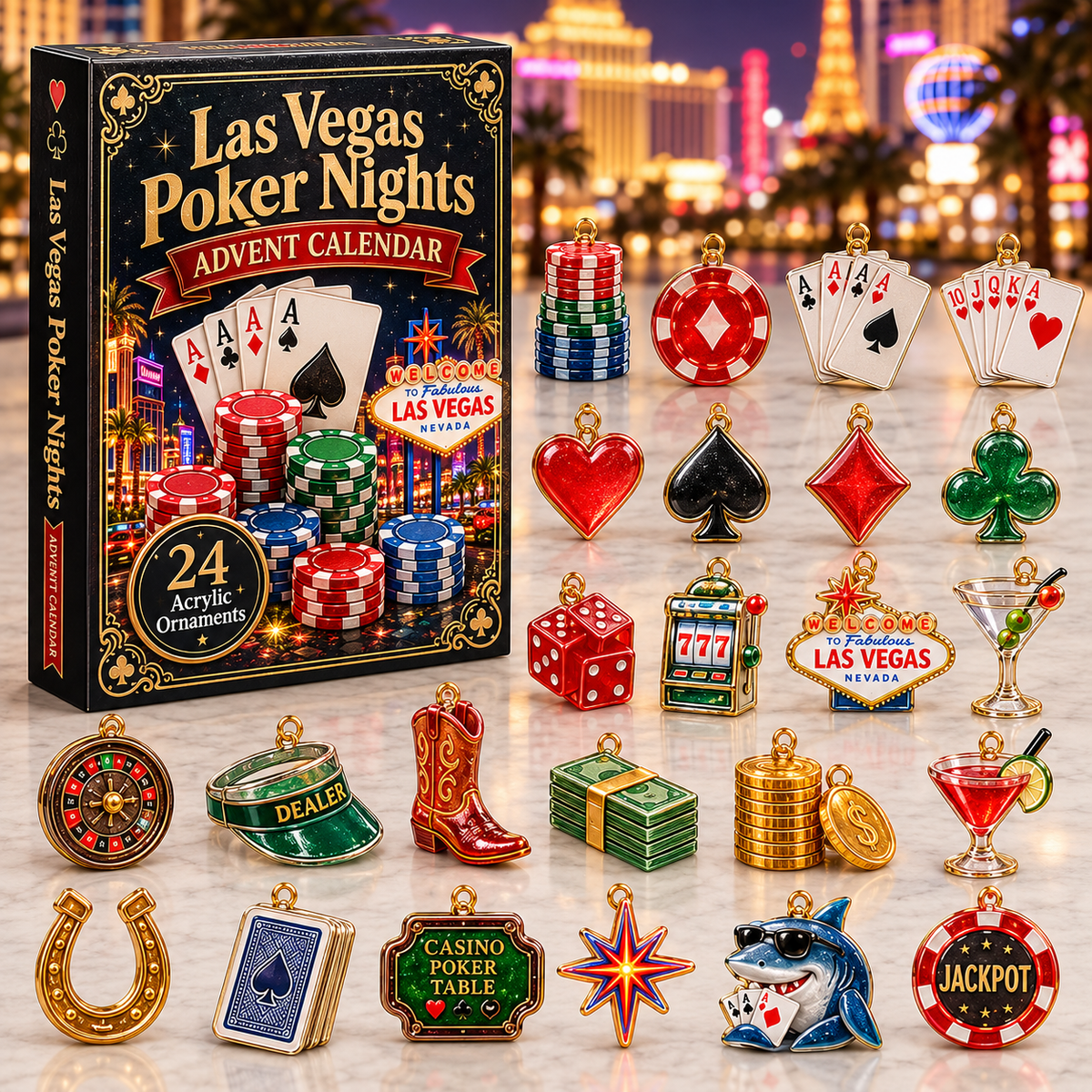 Las Vegas Poker Advent Calendar Christmas Gift Ornaments