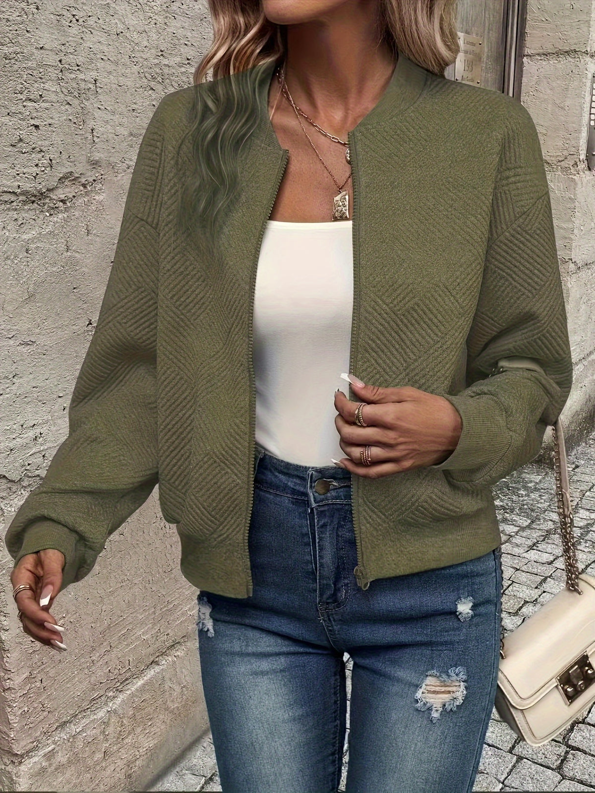 Chloé | Textured Quilted Zip-Up Bomber Jacket for Women