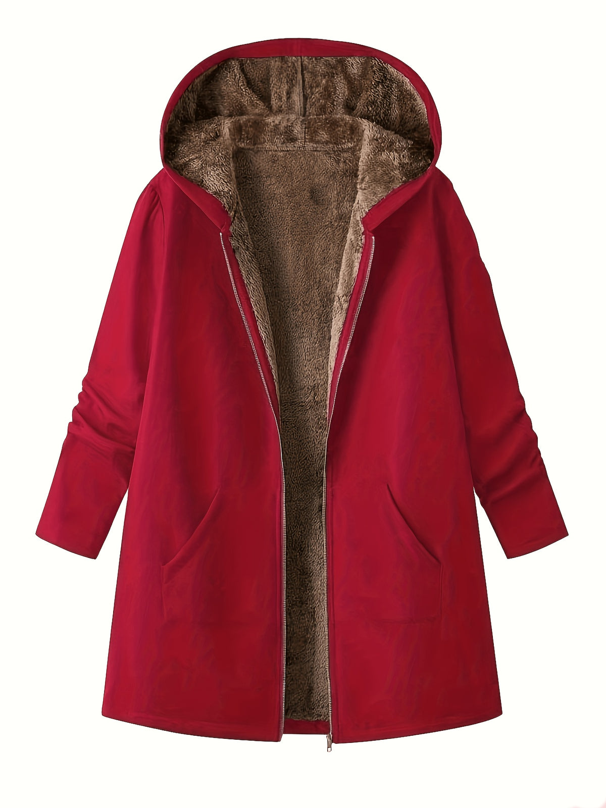 Bodil | Longline Hooded Fleece-Lined Open-Front Coat for Women