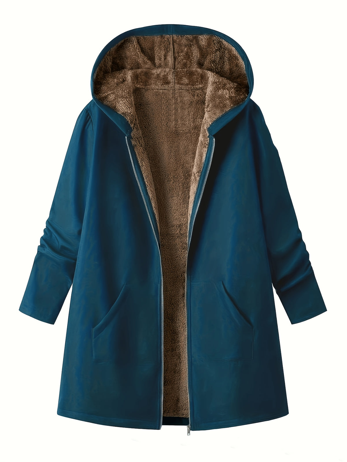 Bodil | Longline Hooded Fleece-Lined Open-Front Coat for Women
