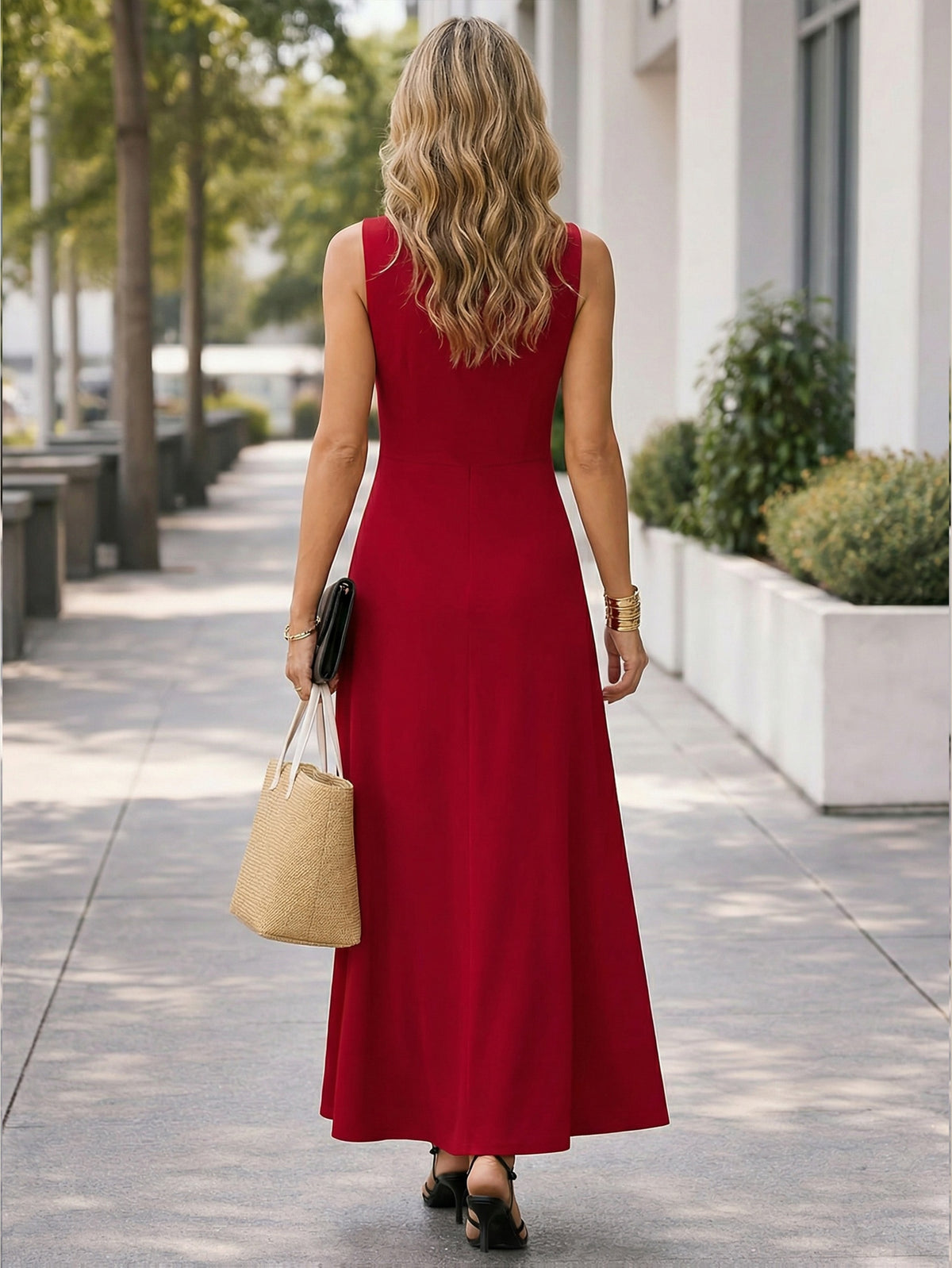 Vesper | Sleeveless A-Line Maxi Dress with Boat Neck for Women