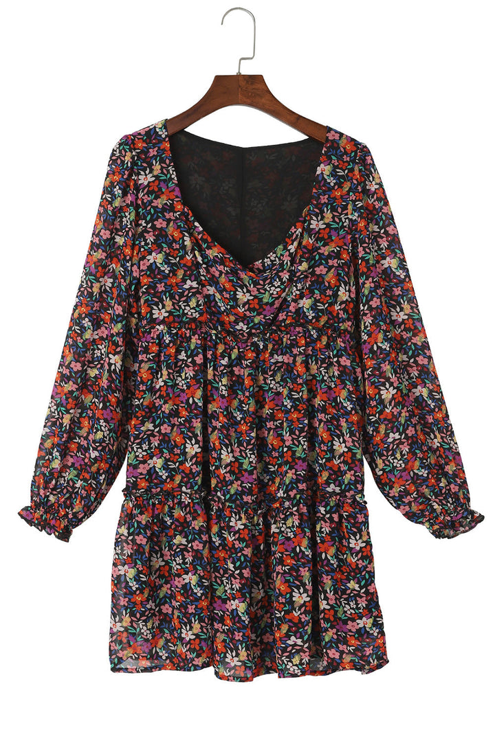 Wrapped V Neckline Floral Dresses