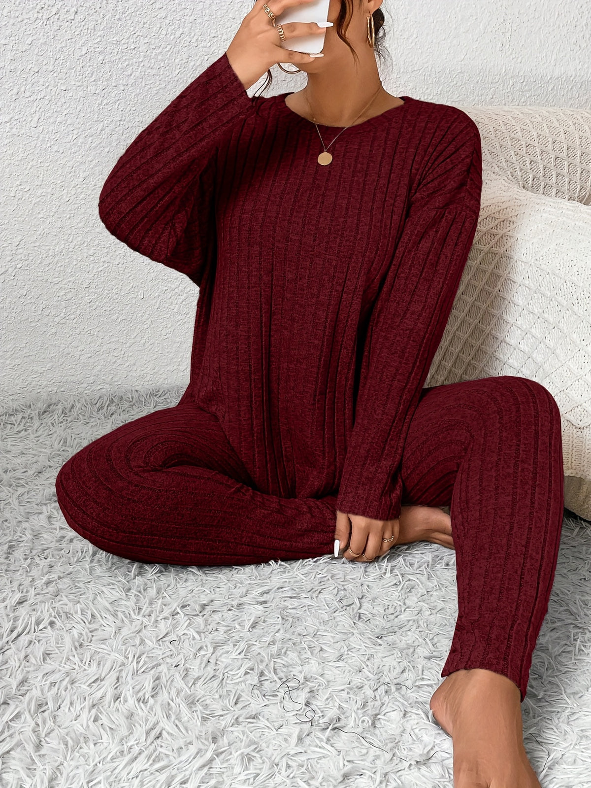Gina | Ribbed Fleece Pajama Set with Long Sleeves for Women