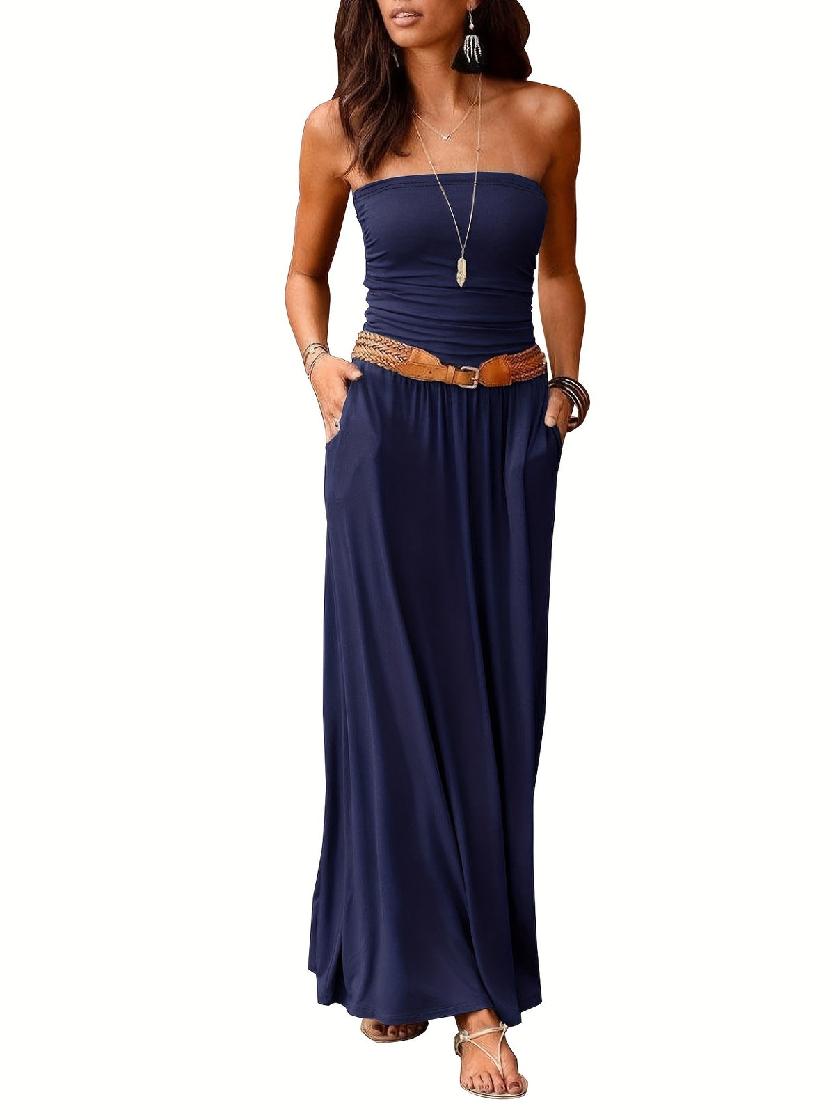 Catharina | Ruched Bandeau Maxi Dress with Pockets for Women