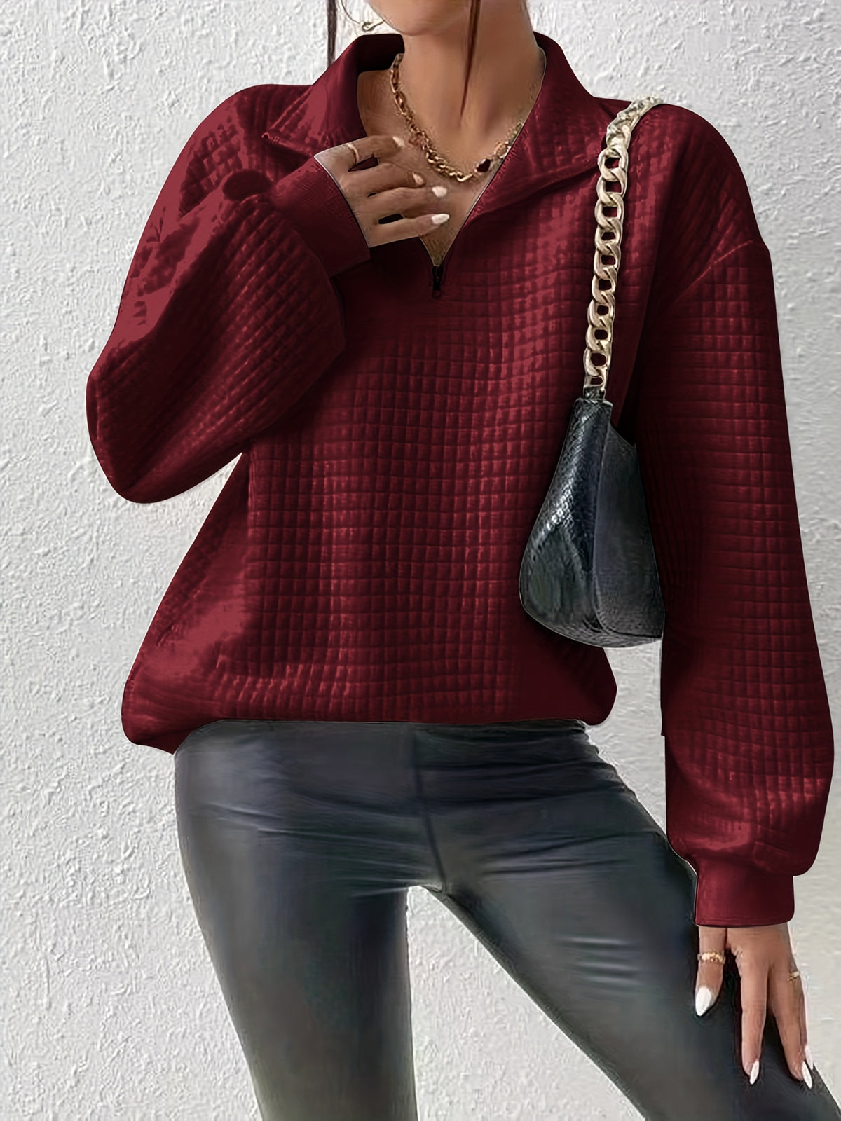 Eliane | Quarter Zip Sweater Waffle-Knit Pullover for Women