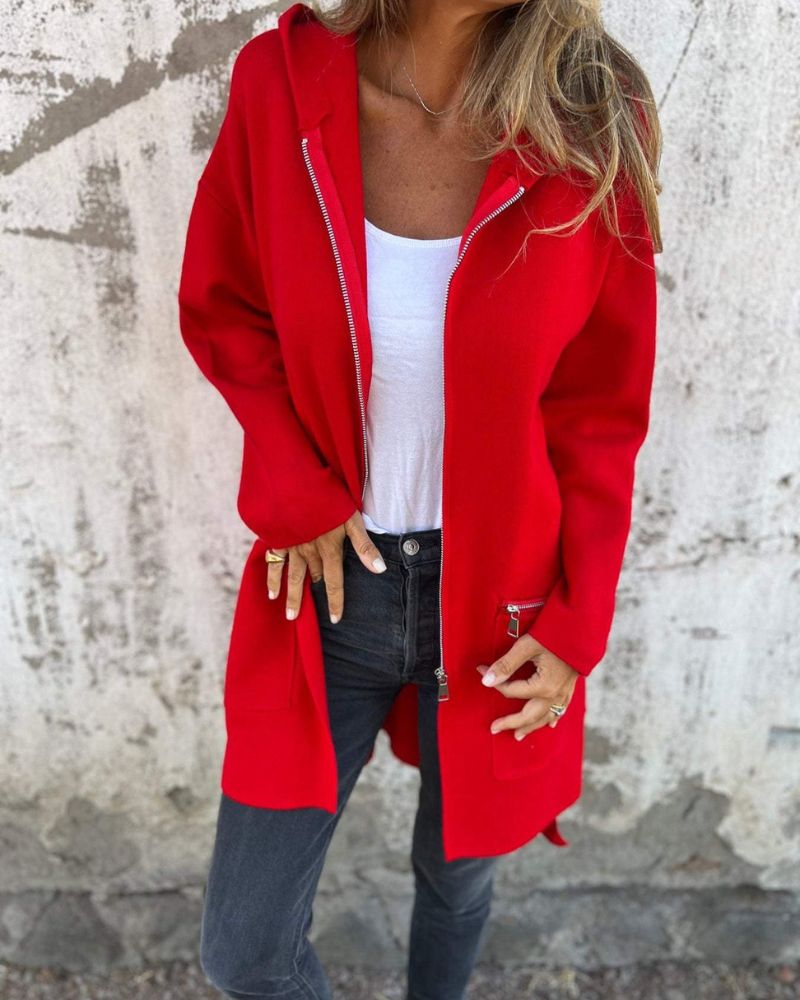Nyvren | Hooded Zip-Up Longline Cardigan for Women