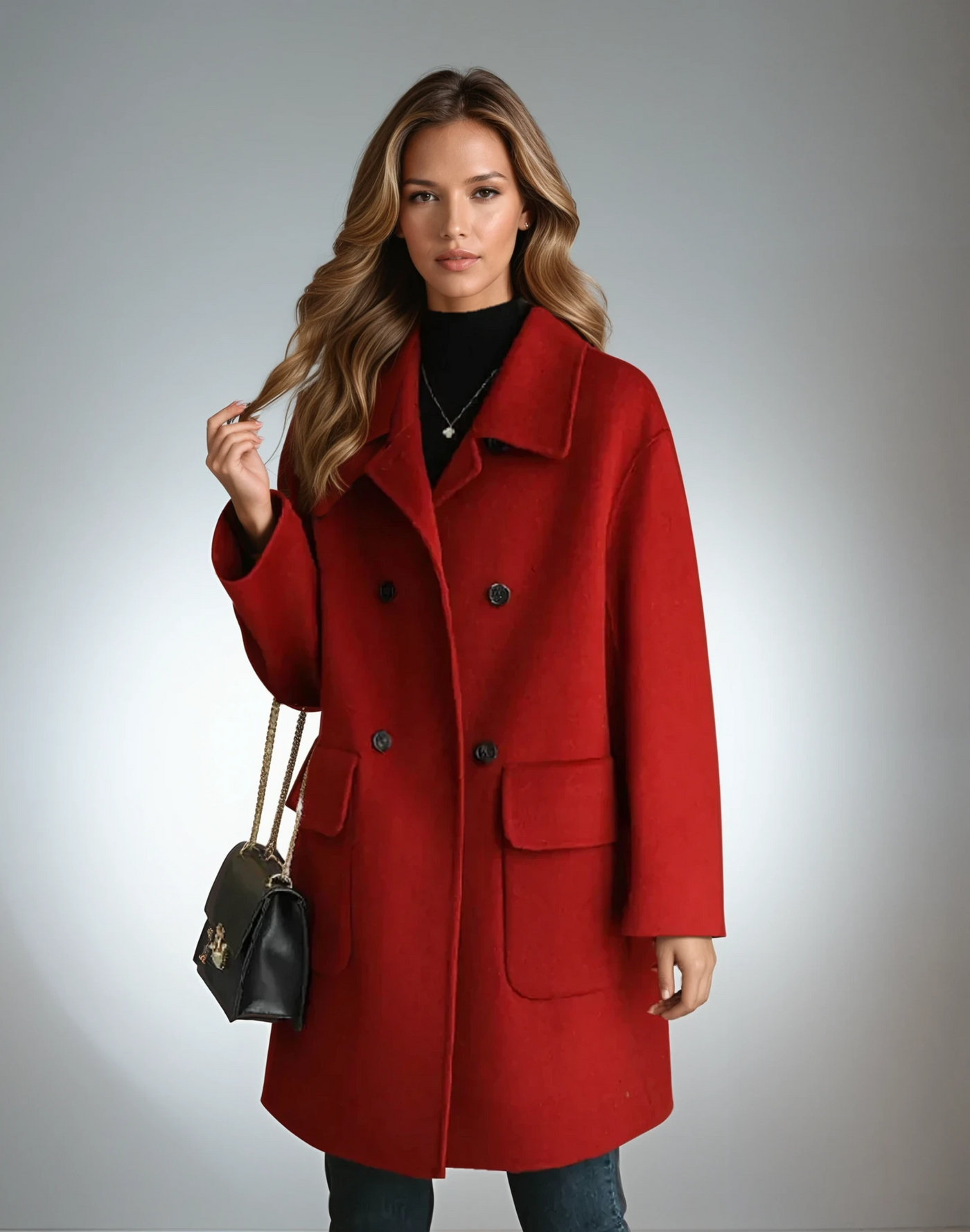 Maliah | Women's Long Coat Double-Breasted Relaxed-Fit Winter Style
