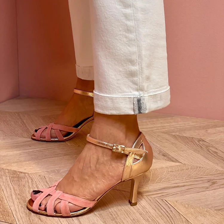 Serena | Women's Strappy Peach Ankle Strap Heels