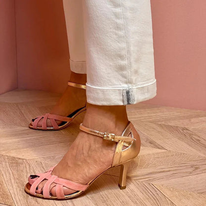 Serena | Women's Strappy Peach Ankle Strap Heels