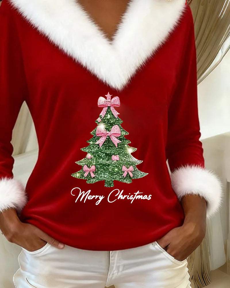 Margit | V-Neck Christmas Sweater with Faux Fur Trim for Women