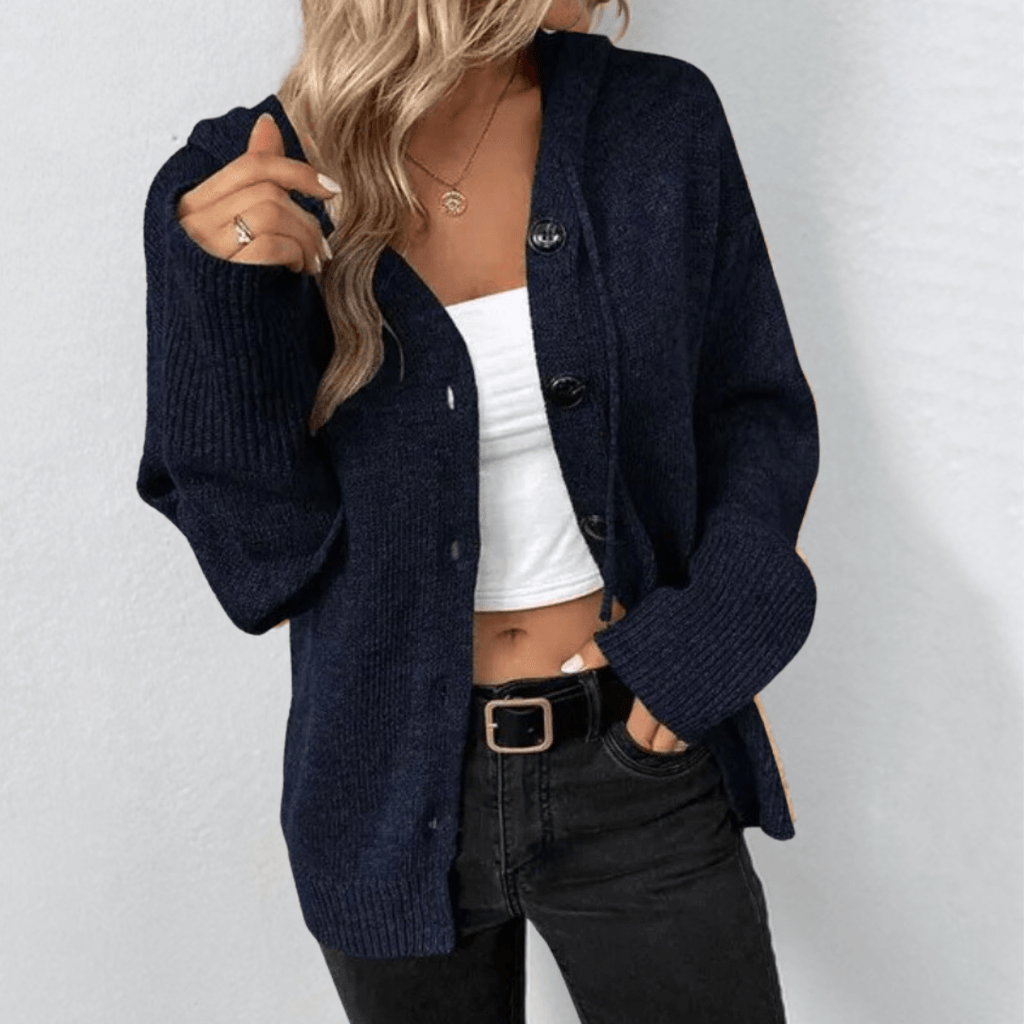 Alexa | Ribbed Hooded Button-Front Cardigan for Women