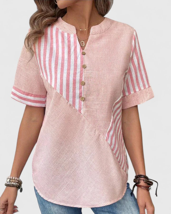 Gigi | Women's Striped Blouse Relaxed-Fit V-Neck Long Sleeve