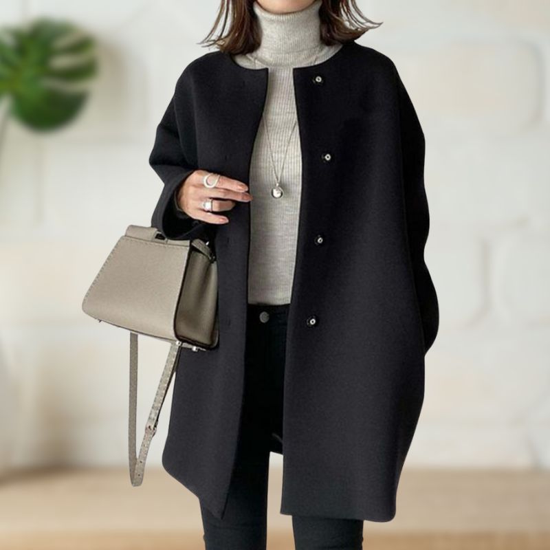 Tera | Women's Mid-Length Coat Relaxed Fit Button Front