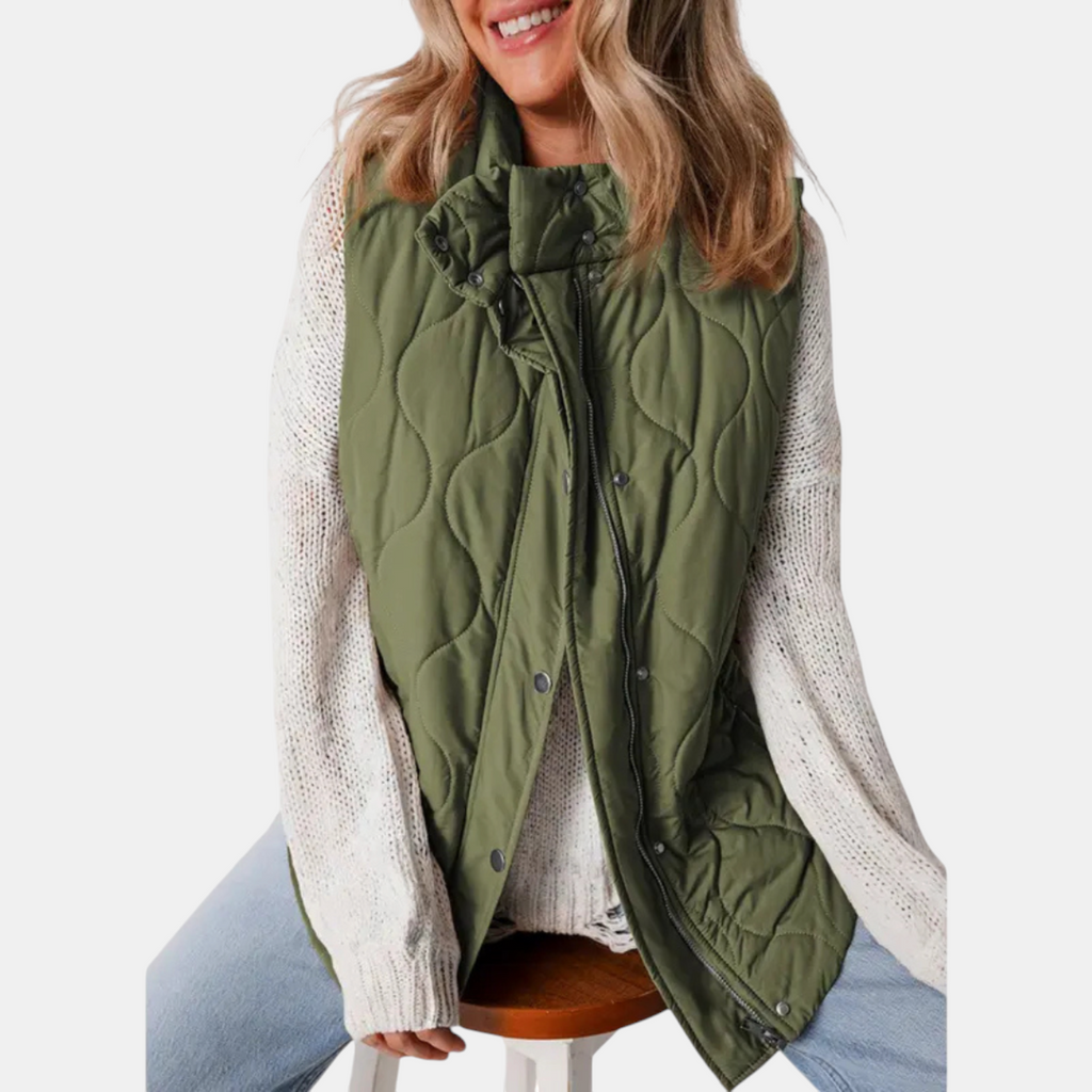 Nadira | Quilted Hooded Puffer Vest with Snap Pockets for Women