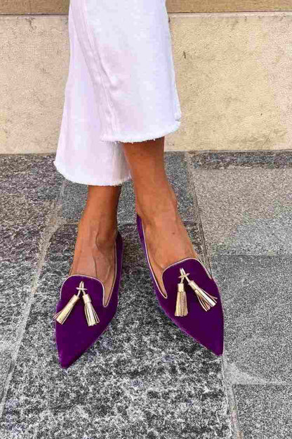 Amelie | Women's Tassel Loafers - Pointed Toe Slip-On Flats