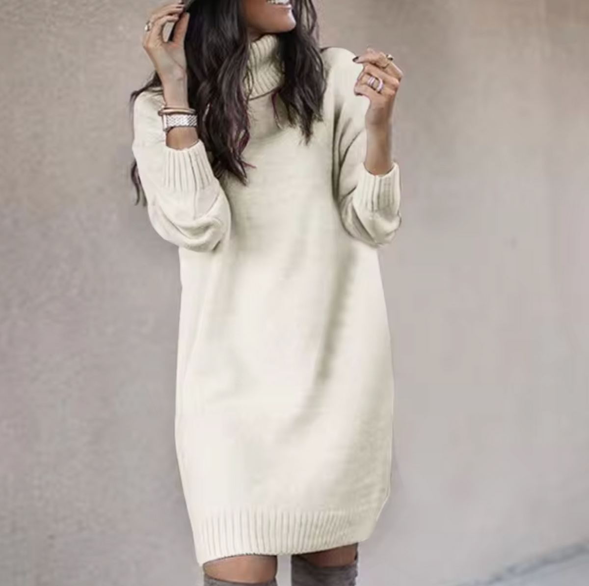 Hetty | Ribbed Knit Roll-Neck Sweater Dress for Women