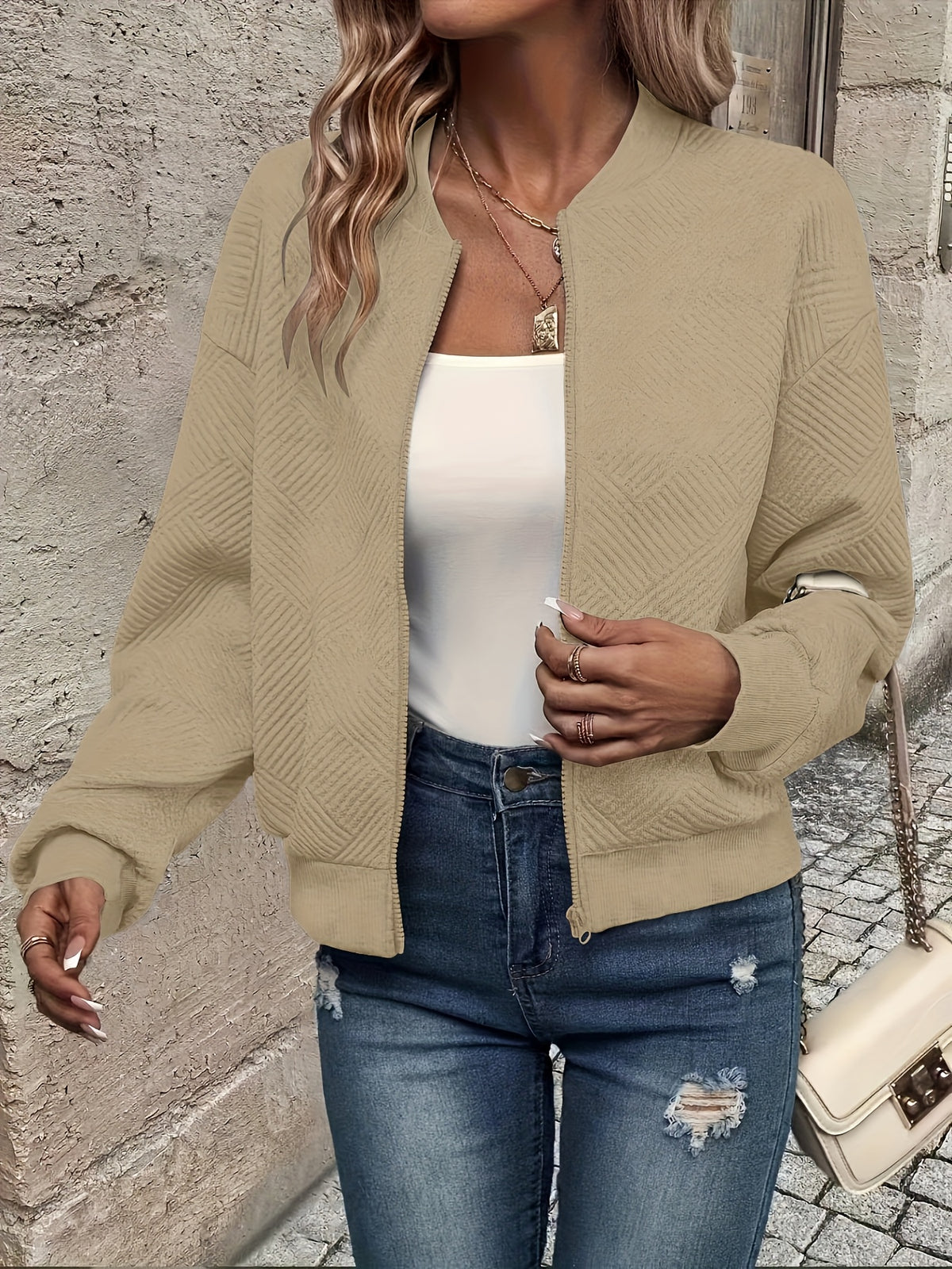 Chloé | Textured Quilted Zip-Up Bomber Jacket for Women