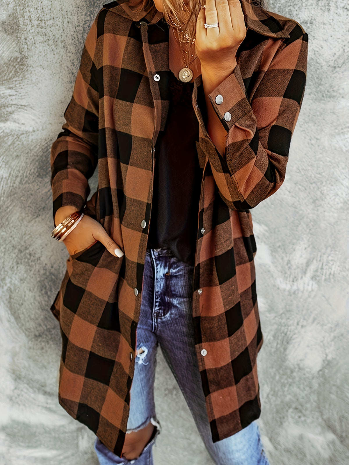 Asta | Plaid Longline Shacket with Pockets for Women