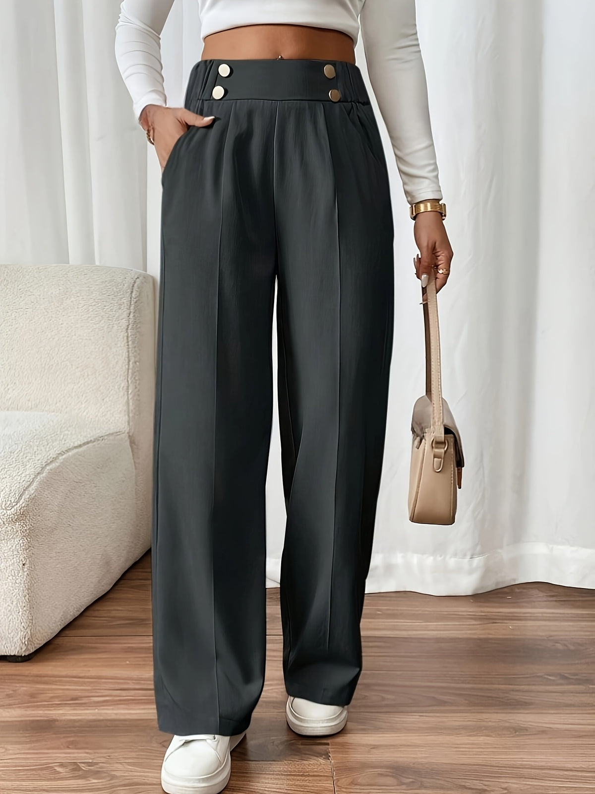 Vienne | Button-Front Wide Leg Trousers for Women