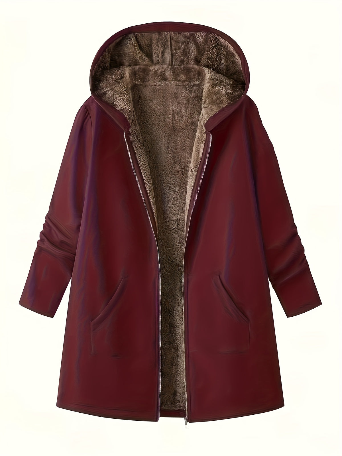 Bodil | Longline Hooded Fleece-Lined Open-Front Coat for Women