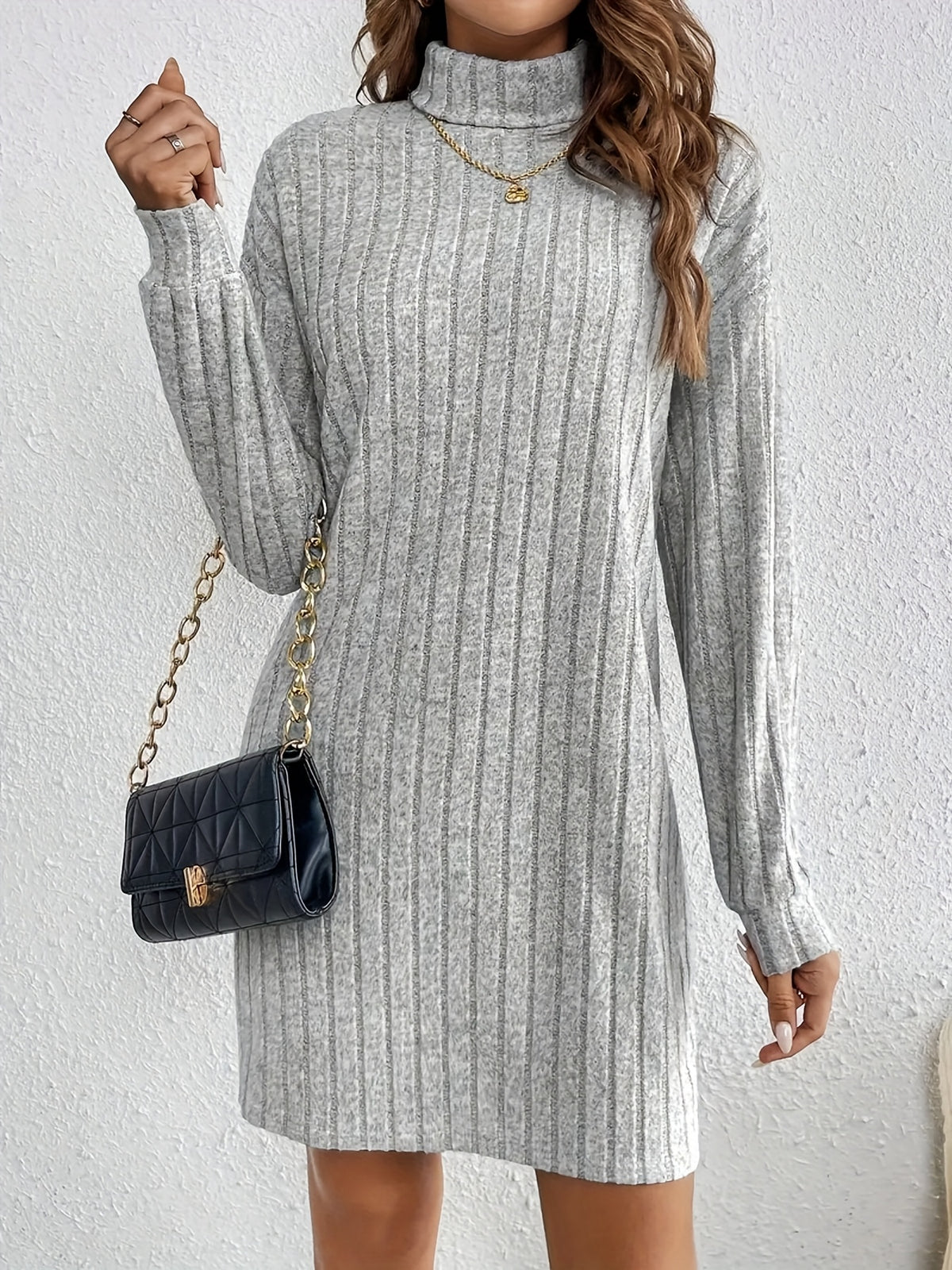 Noemi | Ribbed Turtleneck Long Sleeve Dress for Women