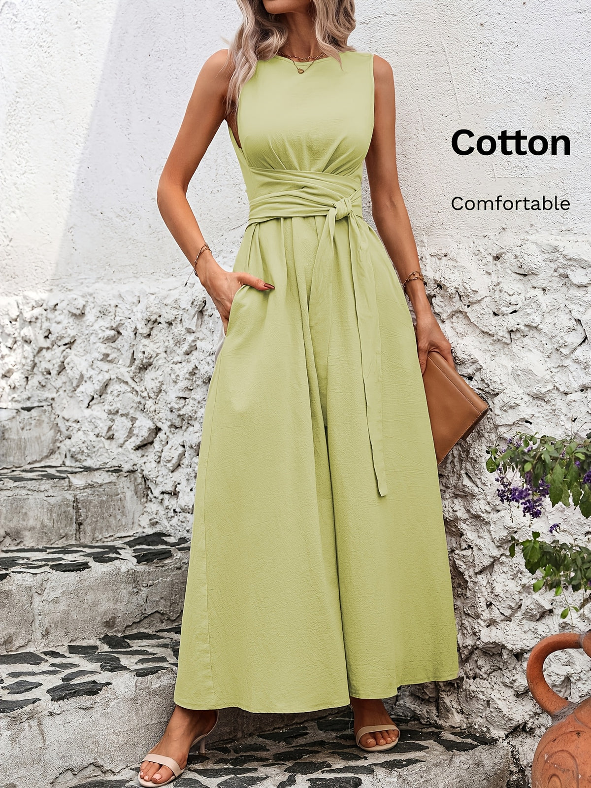 Caroline | Belted Wrap-Waist Sleeveless Maxi Dress for Women