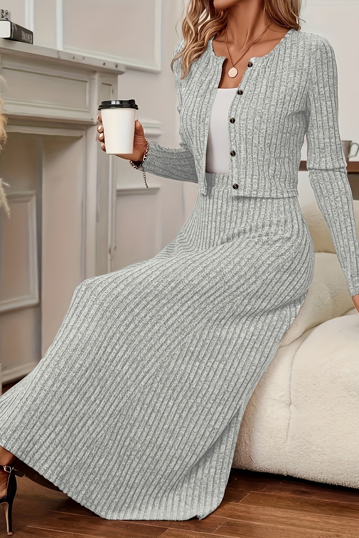 Paloma | Long Sleeve Dress and Cardigan Two-Piece Set for Women