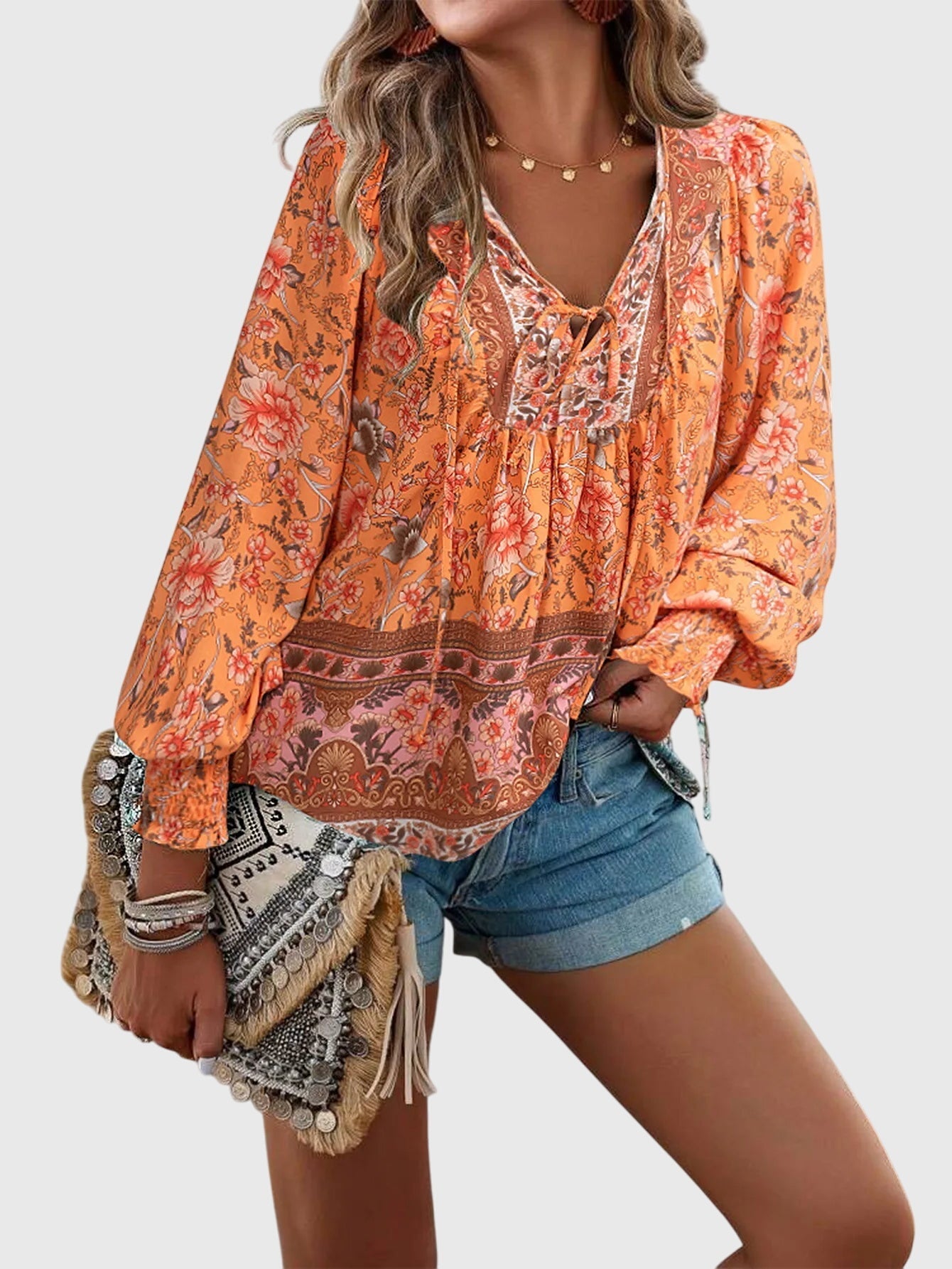 Lexi | Women's V-Neck Long Sleeve Pullover Blouse