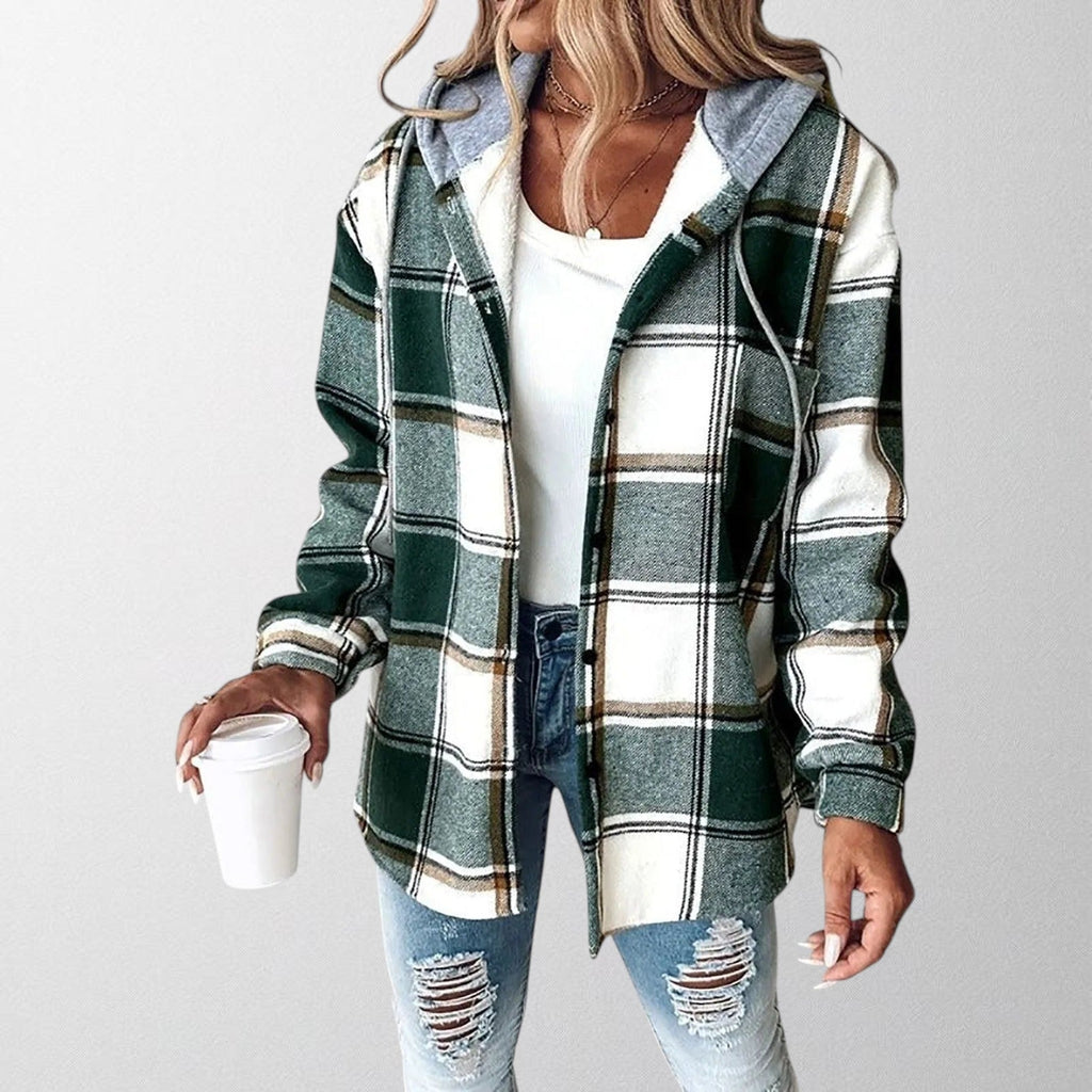 Nadelyn | Plaid Hooded Zip-Up Jacket with Side Pockets
