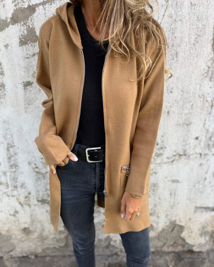 Nyvren | Hooded Zip-Up Longline Cardigan for Women