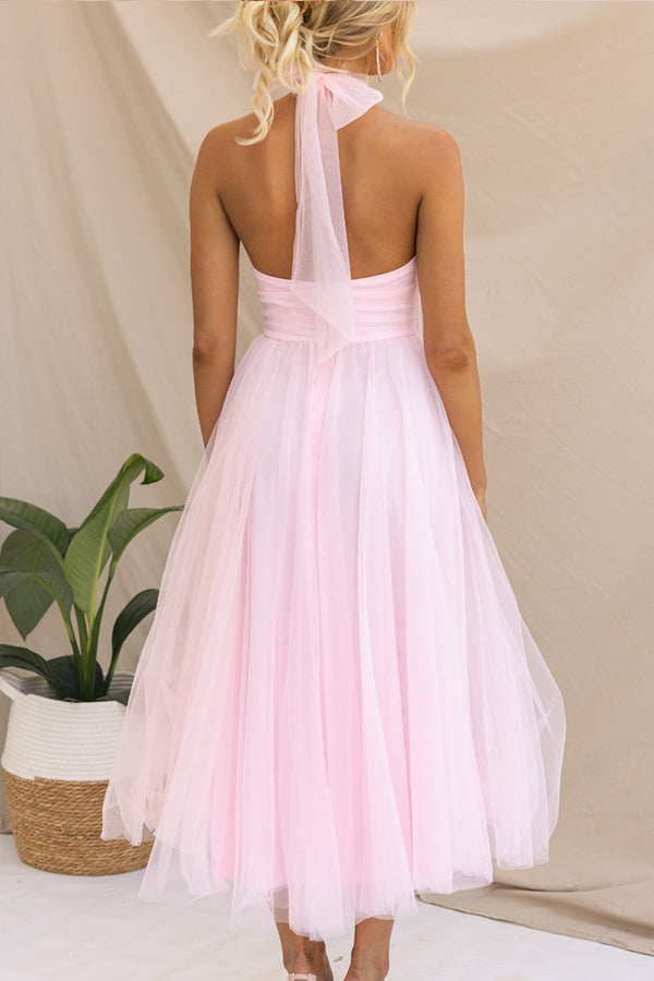 Barbara | Halterneck A-Line Tulle Midi Dress for Women