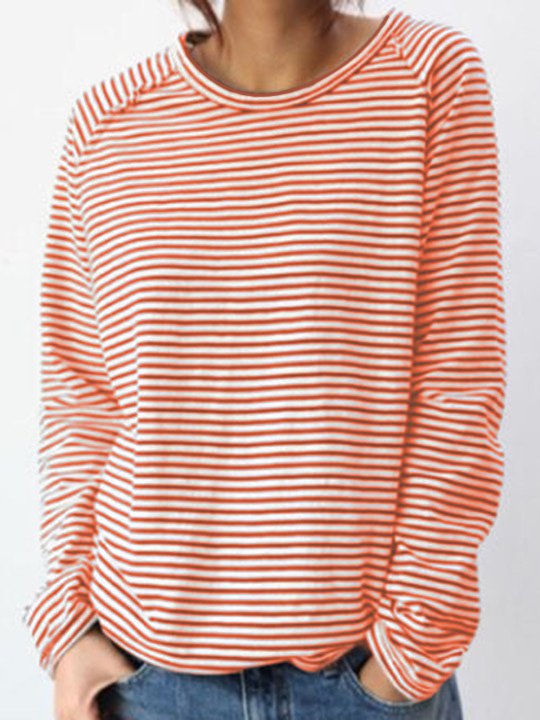 Corinne | Striped Crew Neck Long Sleeve Top for Women