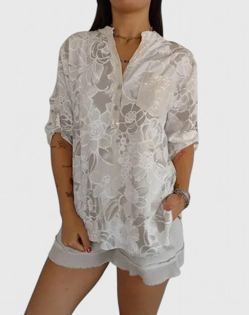 Rhezlynn | Women's V-Neck Floral Blouse - Work to Weekend