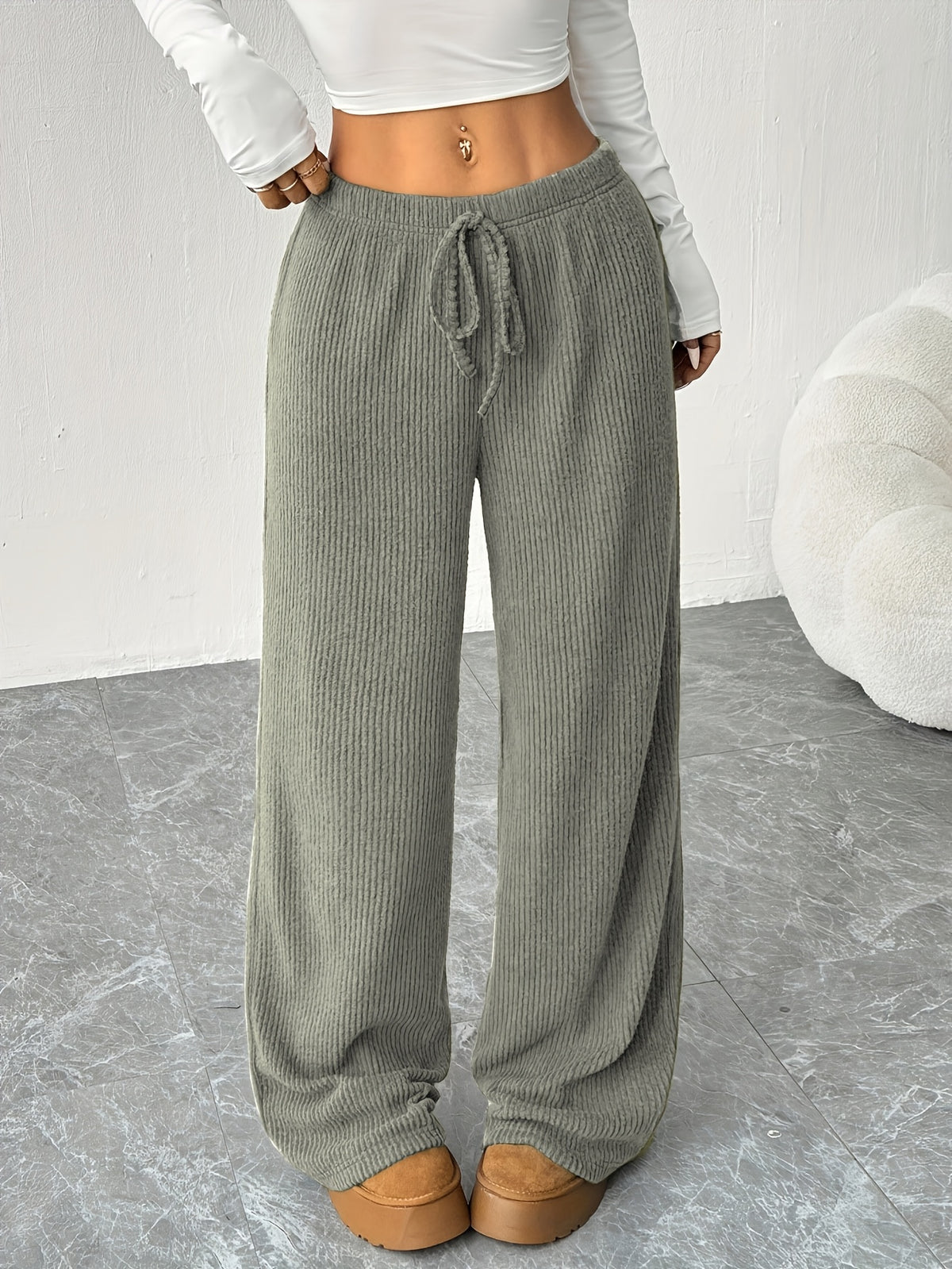 Erna | Ribbed Wide-Leg Sweatpants with Drawstring for Women