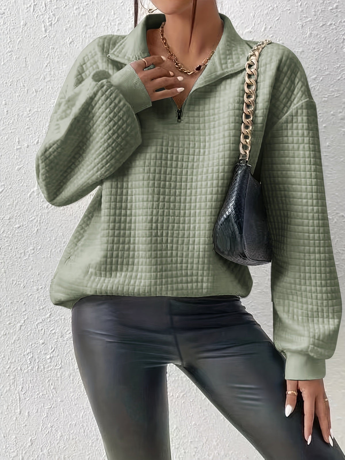 Eliane | Quarter Zip Sweater Waffle-Knit Pullover for Women