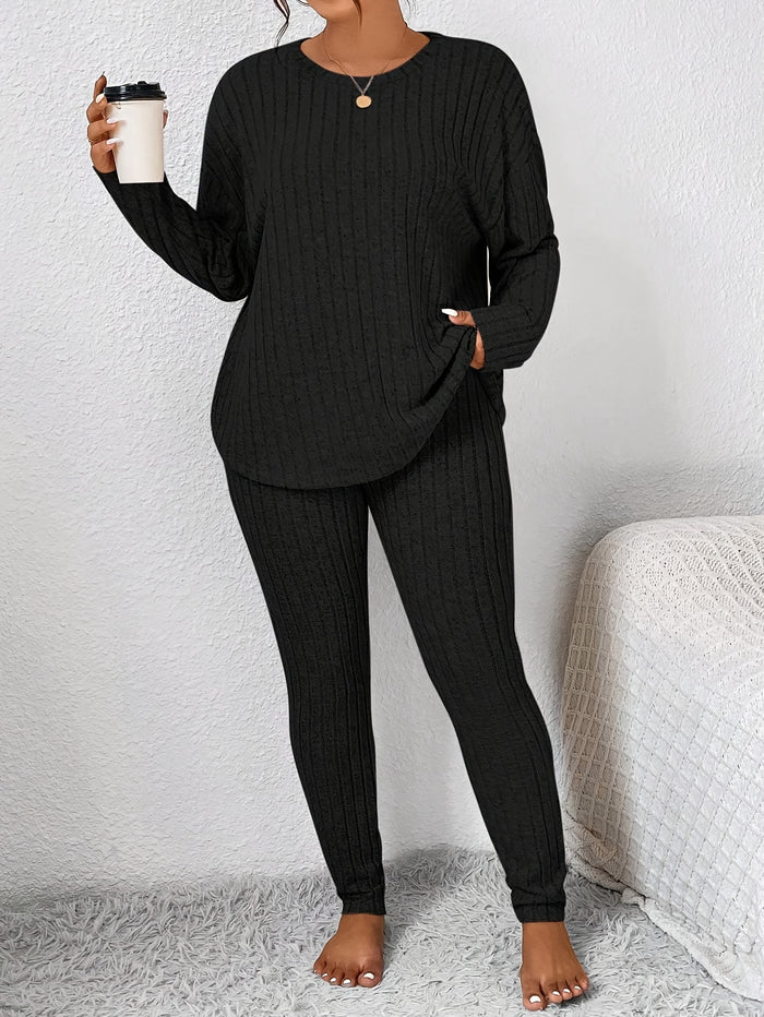 Gina | Ribbed Fleece Pajama Set with Long Sleeves for Women