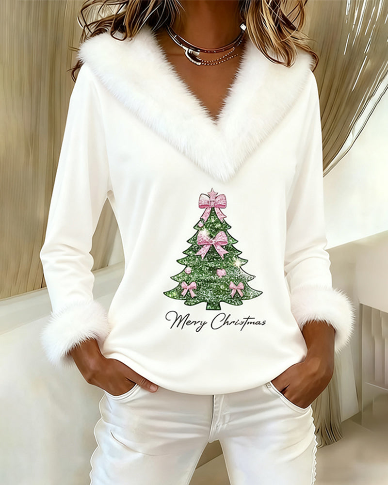 Margit | V-Neck Christmas Sweater with Faux Fur Trim for Women