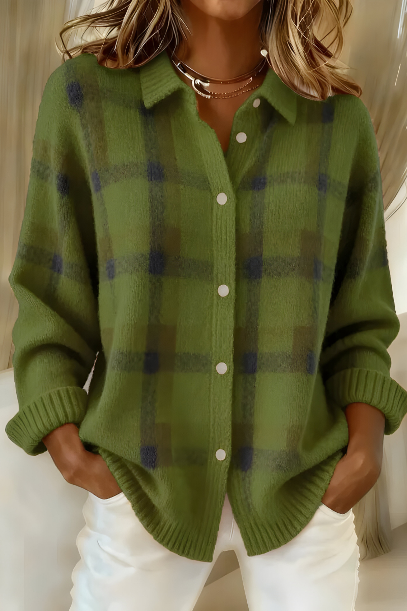 Reyva | Checked Ribbed Knit Cardigan for Women