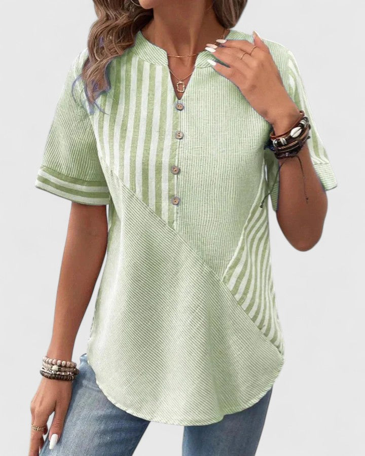 Gigi | Women's Striped Blouse Relaxed-Fit V-Neck Long Sleeve