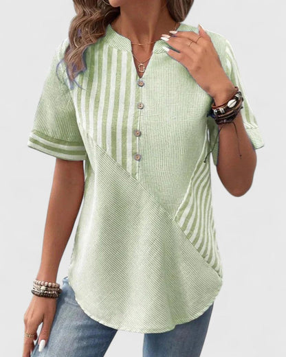 Gigi | Women's Striped Blouse Relaxed-Fit V-Neck Long Sleeve