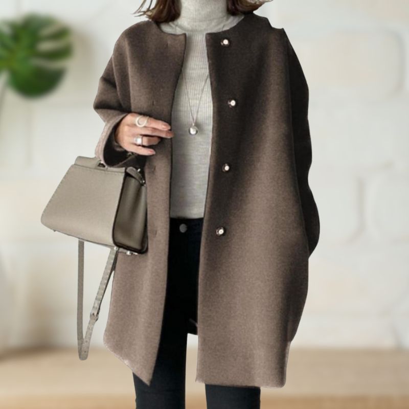 Tera | Women's Mid-Length Coat Relaxed Fit Button Front