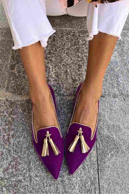 Amelie | Women's Tassel Loafers - Pointed Toe Slip-On Flats