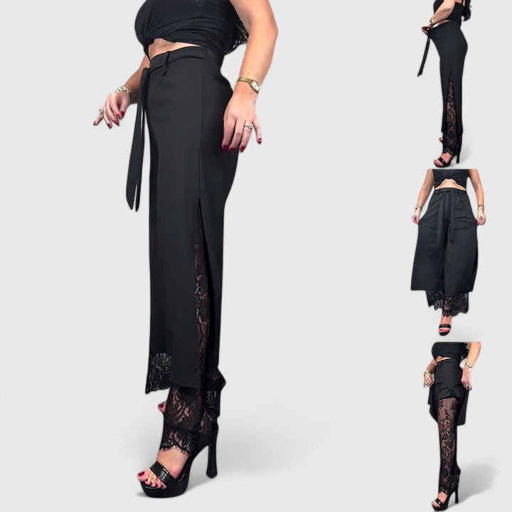 Madonna | Women's Wide Leg High-Waisted Trousers - Elegant Evening