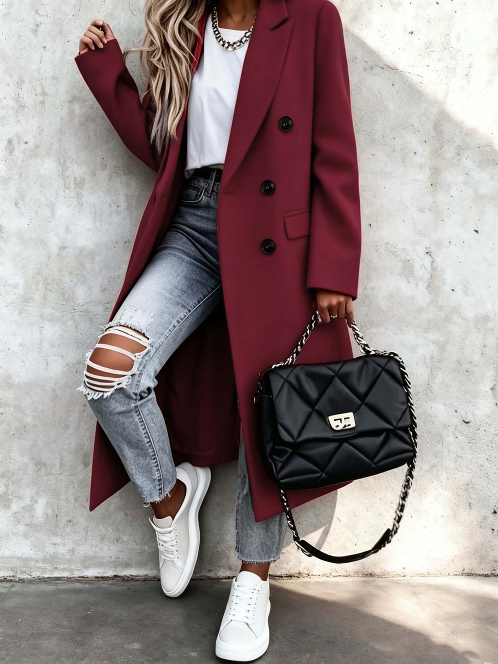 Benedikte | Double-Breasted Longline Tailored Coat for Women