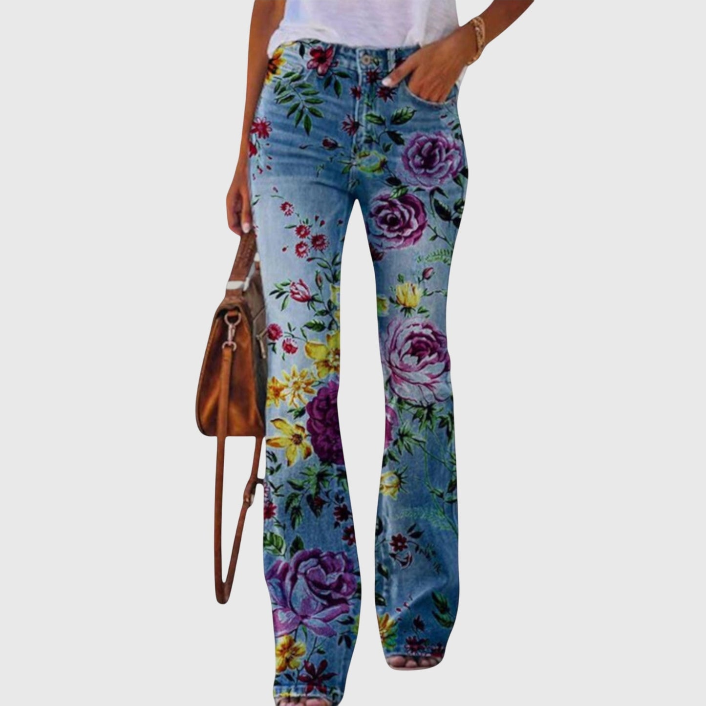 Pants | Women's Floral Wide Leg High-Waisted Trousers